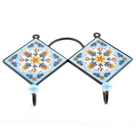 Turquoise And Forest Green Leaf Flower Tiles Hooks